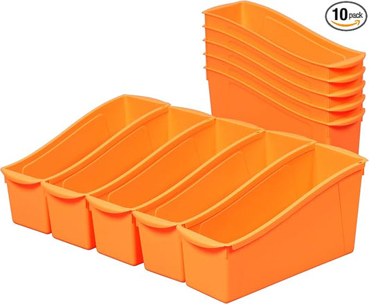 ECR4Kids Linking Plastic Storage Book Bin, Multipurpose Organization, Neon Orange, 10-Piece by ECR4Kids