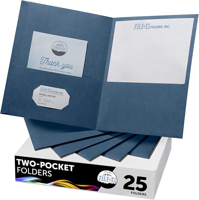 FILE-EZ Two-Pocket Folders, Navy Dark Blue, 25-Pack, Textured Paper, Letter Size (EZ-32523) by FILE-EZ