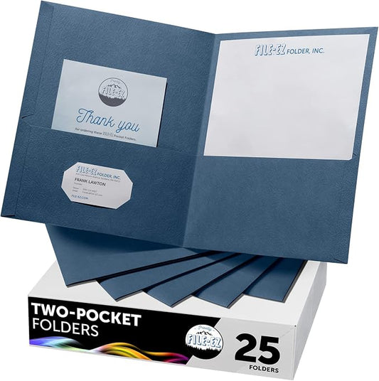 FILE-EZ Two-Pocket Folders, Navy Dark Blue, 25-Pack, Textured Paper, Letter Size (EZ-32523) by FILE-EZ