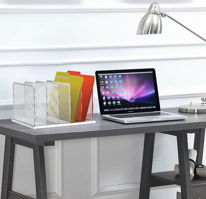 Kuntine.B Desk File Organizer Upright Mesh Desktop Organizer File Sorter Office Organization File Holder for Home, Office & Classroom (Silver, 1 Pack 5-Section) | Vertical, Mesh, Metal, Assembly, Stability, Sturdiness, Organization, Standing - Image 6