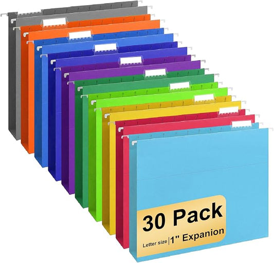 Hanging File Folders, 30 Pack Letter Size Hanging File folders with 1/5-cut Tabs, Stay Organized for Your Home and Office Bulk File, Documents and Paper, 10 Colors by YOPCDJ