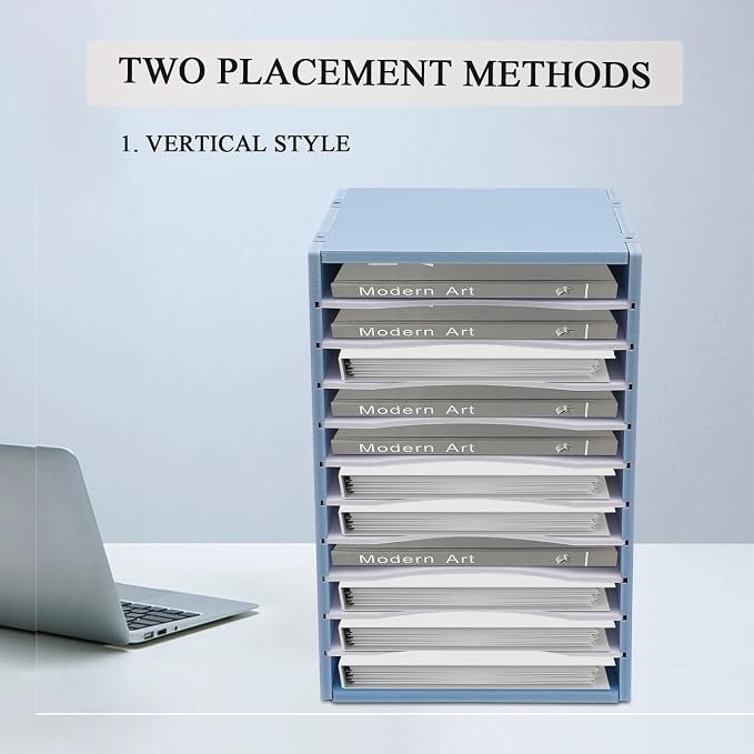 Vertical Desktop Sorter, 11 Slots Blue Mail Organizer File Organizer | PVC Paper Sorter Organizer with 11 Adjustable Compartments, Construction Paper Storage Mailbox for Home Office - Image 2