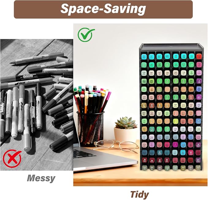 Marker Organizer,120 Slots Marker Storage with Divider,Black | Marker Holder,Adjustable Marker Rack for Pens,Colored Pencils,Art Brushes,Home Office Art Room and Classroom Desk Organizer - Image 4