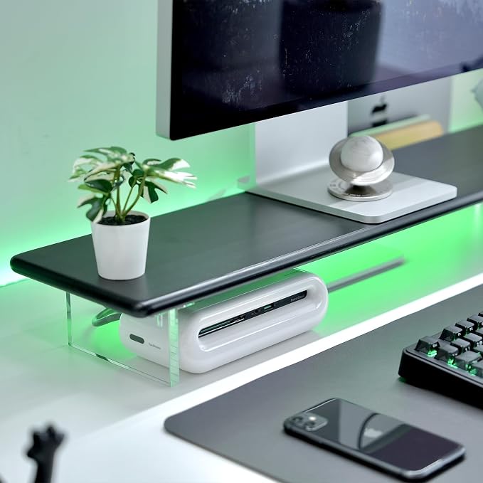 Bamboo Monitor Stand, Desk Shelf with Acrylic Legs and RGB Lights | 31.5-Inch Wide, 3.3-Inch Clearance, Fits Monitor, Laptop, Printer and Speakers for Small Desks - Image 6