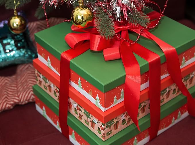 Soul & Lane - Large Christmas Gift Boxes with Lids, Set of 3, Red and Green | Extra Big Nesting Cardboard Holiday Boxes for Presents and Sweaters, Festive Decorative Storage for Seasonal Decor - Image 2