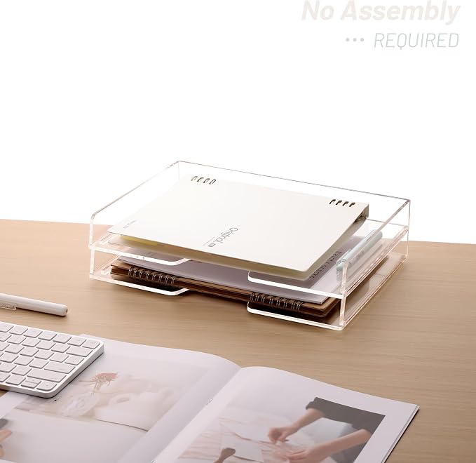 SANRUI Acrylic Paper Tray Organizer, Stackable Desk Organizer, 2-Pack | Desk Organizers and Accessories, Enlarged File Organizer for Documents, Files, Letters, Books 13.8 x 9.2 x 3.5 inches, Clear - Image 6
