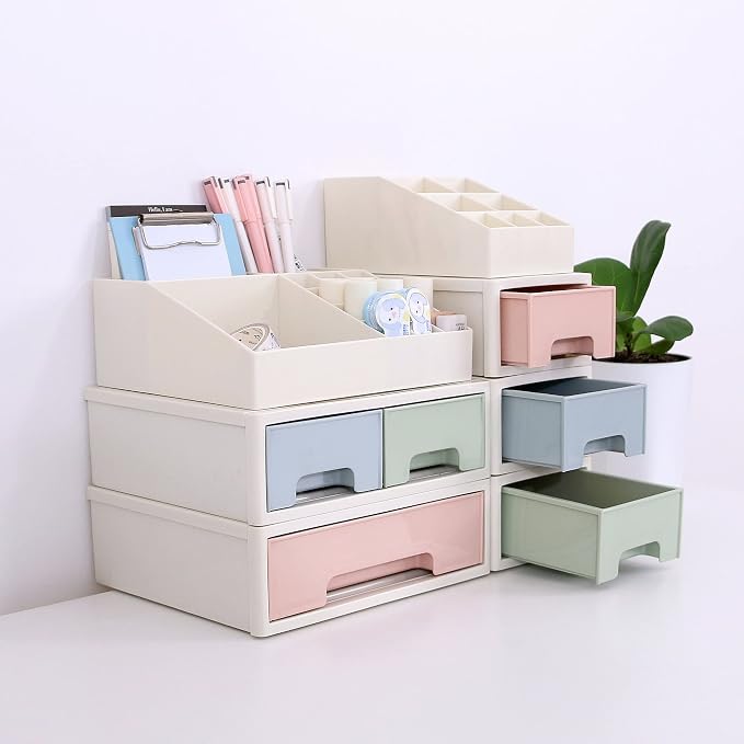 Cosmetic Storage Box, Multifunctional Desk Storage Box Set, Pen/Pencil, Remote Control, Office Supplies, Business Card Holder, Free Combination, [TBD-12] w/ 3 Drawers + 16 Slots - Image 7
