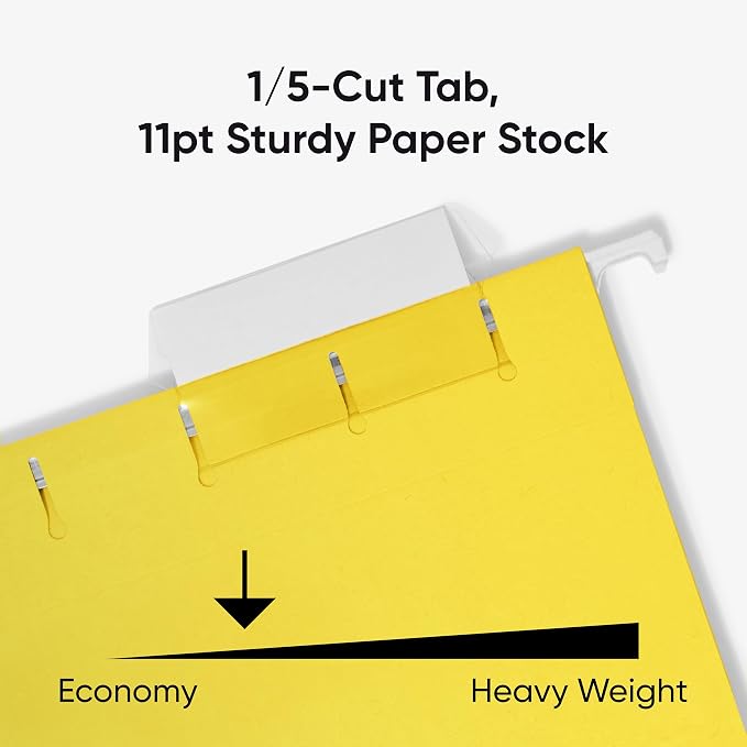 Smead Standard Hanging File Folders, 25 Count, Yellow, 1/5-Cut Adjustable Tabs, Letter Size (64069) - Image 4