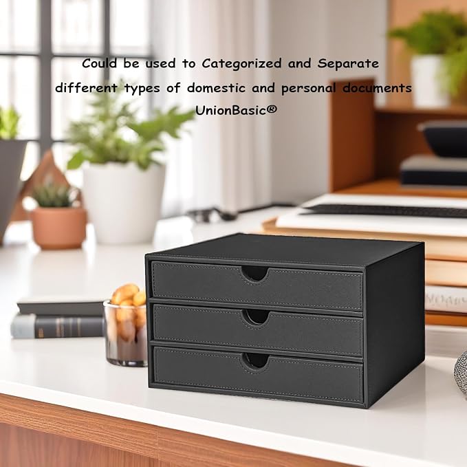UnionBasic Document Organizer, 3-Drawer File Cabinet Document Storage Box, Office Desktop Filing Organizer, Elegent Grey - Image 6