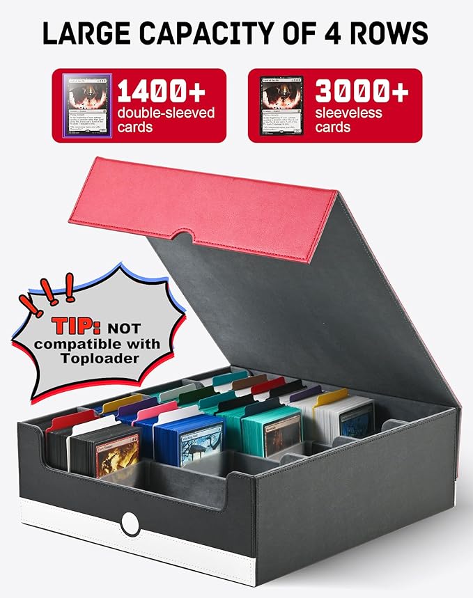 ZLCA Card Storage Box Holds 3200+, Deck Storage Case with 4 Stoppers, Card Organizer for TCG MTG PTCG(Red&White) - Image 6