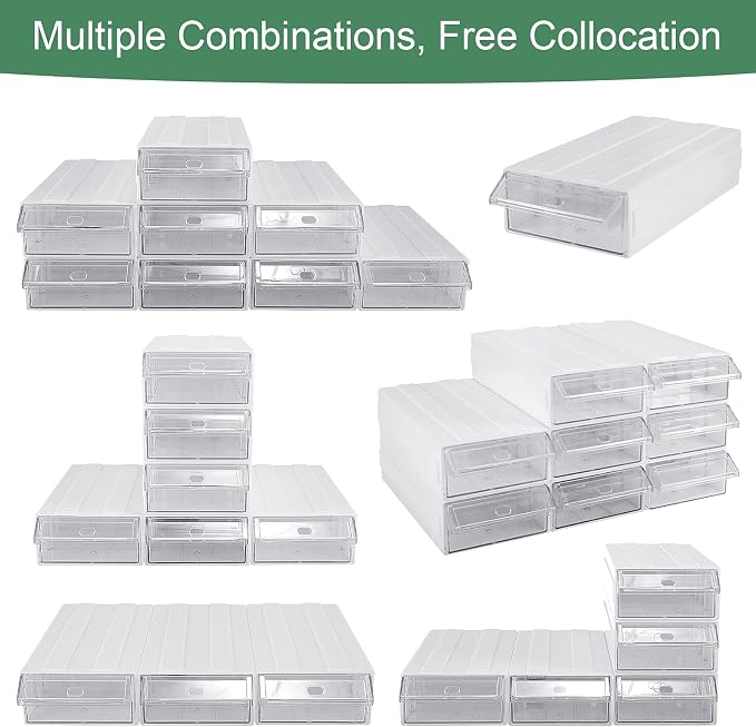 9 Pcs Stacking Office Drawer Organizers - Desktop & Wall Mounted 9 Drawer Storage Closet with 18pcs Clear Dividers Multifunctional Organizer Rack with 9pcs Tag Card for Home Small Items | Track to Lock into Each Other, Stackable without Slipping, 8.7"D... - Image 4