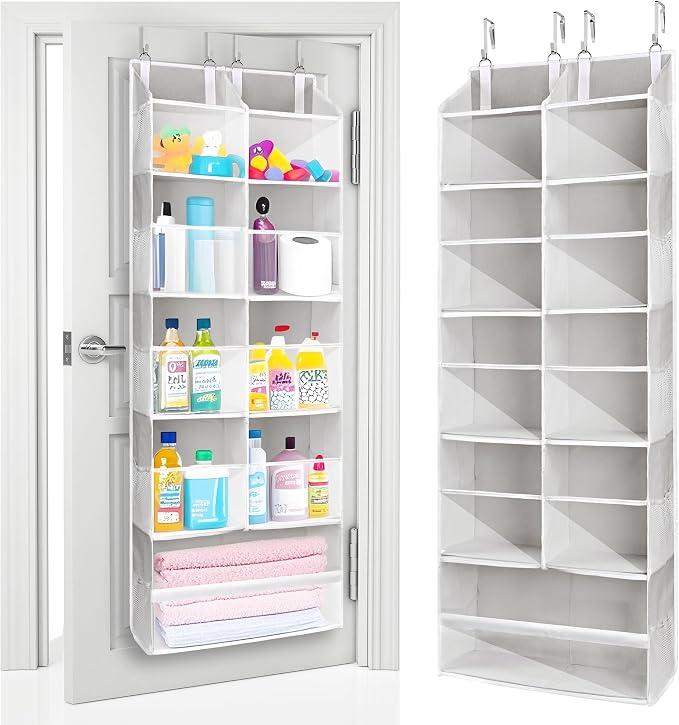 ULG Over the Door Organizer, 5-Tier Extra Large Hanging Storage with 10 Mesh Pockets, 100 lbs Capacity, Heavy Duty Door Organizer for Closet, Bedroom, Nursery Light Grey by ULG