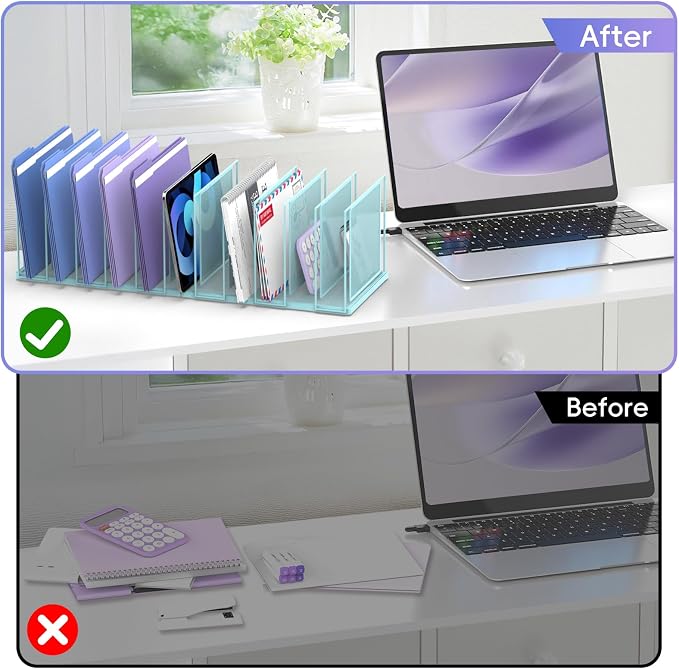File Organizer for Desk, 11-Section Vertical File Sorter, Paper Holder Organizer Standing Metal File Folder for Office Home Classroom, Blue - Image 7