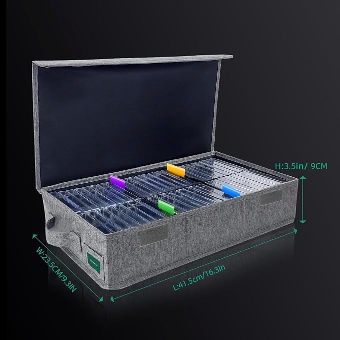 Cassette Tape Storage Box Pack of 2, Practical Cassette Tape Holder 16.34 x 9.25 x 3.54 Inch, Cassette Rack with Lids and Index Labels to store to 96 Cassette Cases - Gray - Image 5