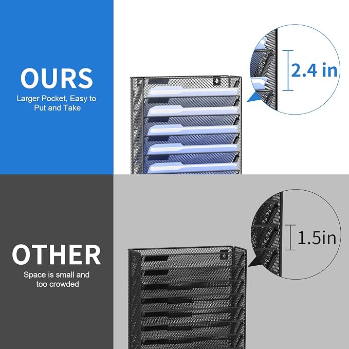 OUTWOLF 15 Tier Wall File Organizer with Hooks, Hanging Wall File Holder Wall Mount Paper Folder Organizer for Office, Magazine Rack - Image 5