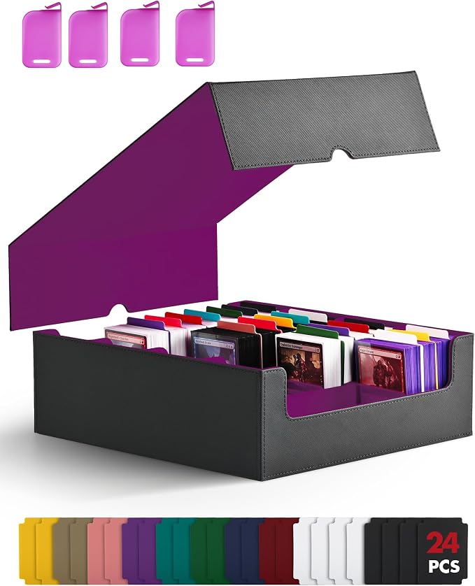 ZLCA Card Storage Box for MTG PTCG, Commander Deck Box Holds 3200+ Cards, Trading Card Storage Case with 4 Stoppers, Card Organizer for TCG Sport Cards(Black&Purple) by ZLCA