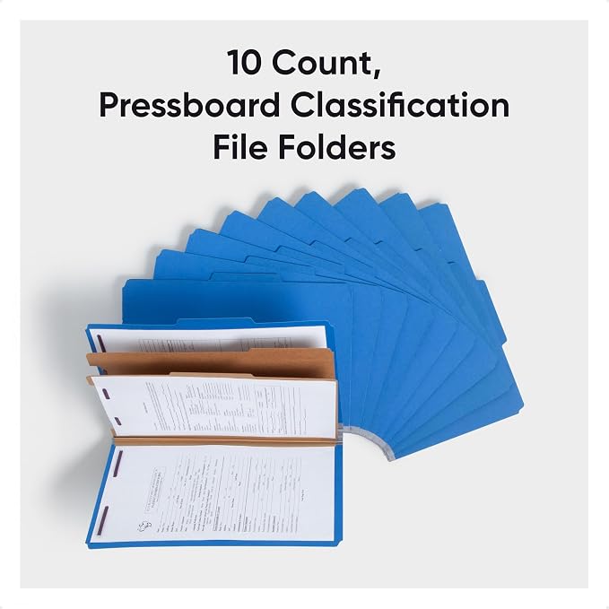 Smead Pressboard Legal Size File Folders with SafeSHIELD Fasteners, 2 Dividers, 2" Expansion, Office Folders, Paper Holder, Dark Blue, 10 per Box (19035) - Image 3