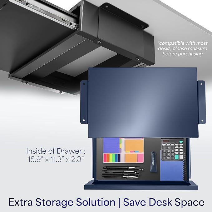 VIVO Black 18 x 12 inch Under Desk Storage Drawer, DESK-AC03B | Smooth Slide Out Motion, Secure Home Office Storage Organizer, Steel Under Desk Drawer, Holds 11 lbs - Image 4