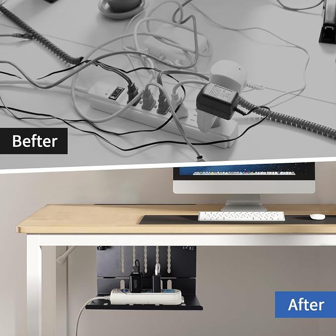 LUKETURE Desk Side Storage, Under Desk Laptop Mount with Cable Tray | 2-in-1 Steel laptop mount clamps to desk side, no drilling. Built-in cable tray hides cords. Holds 30 lbs, Office and Home - Image 7