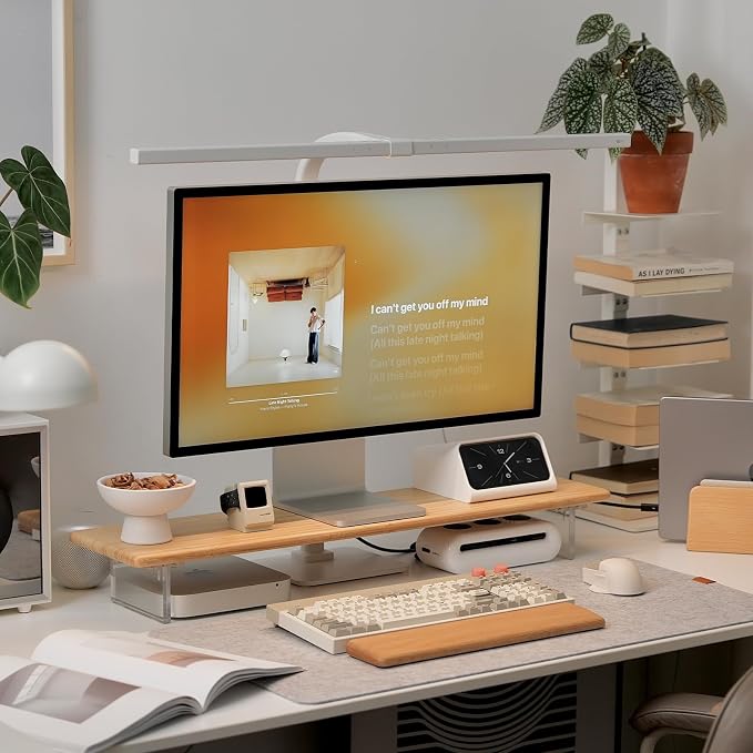 Bamboo Monitor Stand Riser, Natural Desk Shelf with Acrylic Legs | 31.5-Inch Wide, 3.3-Inch Clearance, Fits Monitor, Laptop, Printer and Speakers for Small Desks - Image 4