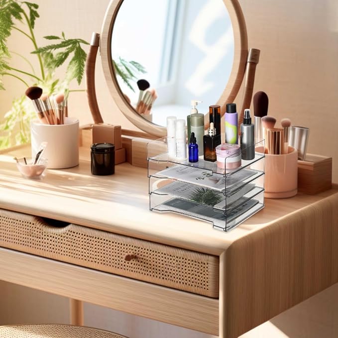 DoubleFill 12 Pcs Stackable Letter Tray Rectangular Plastic Desk Organizer 13 x 9.5 x 2.6 in Paper Holder File Tray Accessories Rack for Desktop Office Desk Drawers (Clear) - Image 7