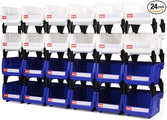 24 Packs Stackable Storage Bins, 5" x 4" x 3" Organizer Bins, | Plastic Small Parts Bin for Garage, Craft, Workbench, Hardware & Office by Shineyaplus