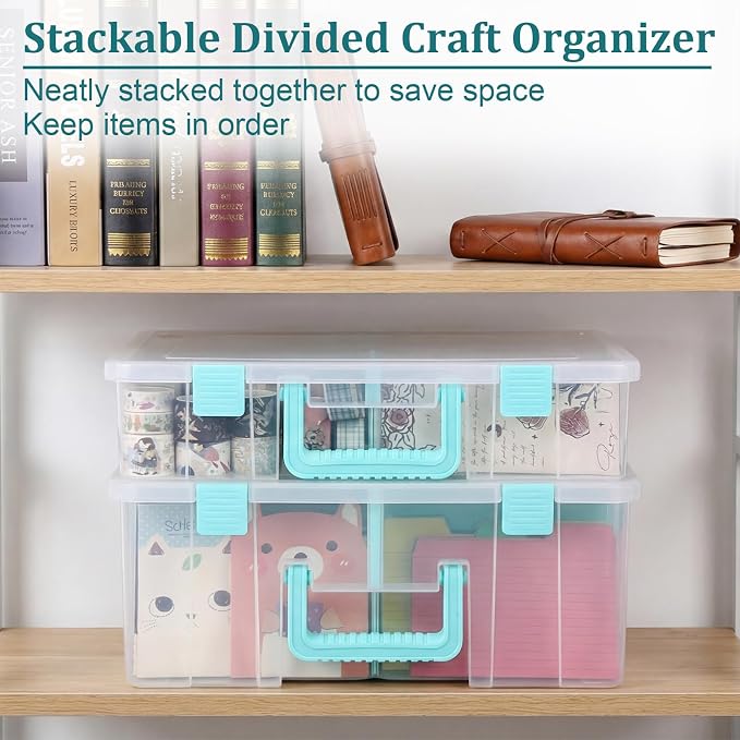 BTSKY Clear Plastic Dividing Storage Box with 8 Compartments Adjustable Storage Bin with Lid Portable Craft Storage Container Multipurpose Sewing Box Art Supply Organizer, 15.1x13.9x3.5 Inches | 15.1x13.9x3.5 Inches Adjustable Storage Bin with Lid Port... - Image 8