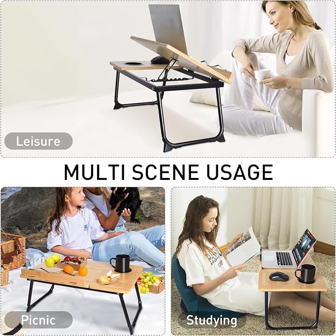 wishacc Book Stand for Reading in Bed, Laptop Stand Adjustable Book Holder Tray with Page Paper Clips Multi Angles Adjustable Cooking Bookstands for Textbook Recipe Magazine Tablet Portable - Image 4