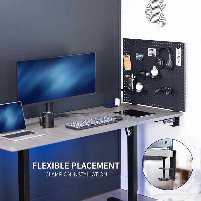 VIVO Black Clamp-on 30 x 24 inch Desk Pegboard, PP-DK30B-1 | Steel Privacy Panel, Magnetic Peg Board, Office Accessory Organizer, Above or Under Desk Placement - Image 7