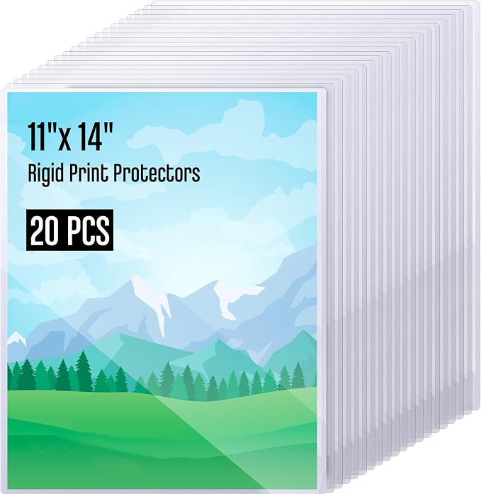 20 Pcs 11x14 Inch PVC Rigid Print Protectors, Heavy Duty Hard Plastic Poster Sleeves for Prints, Magazines, Photos & Paper, Ideal Rigid Menu Covers Paper Page Protectors by Henoyso
