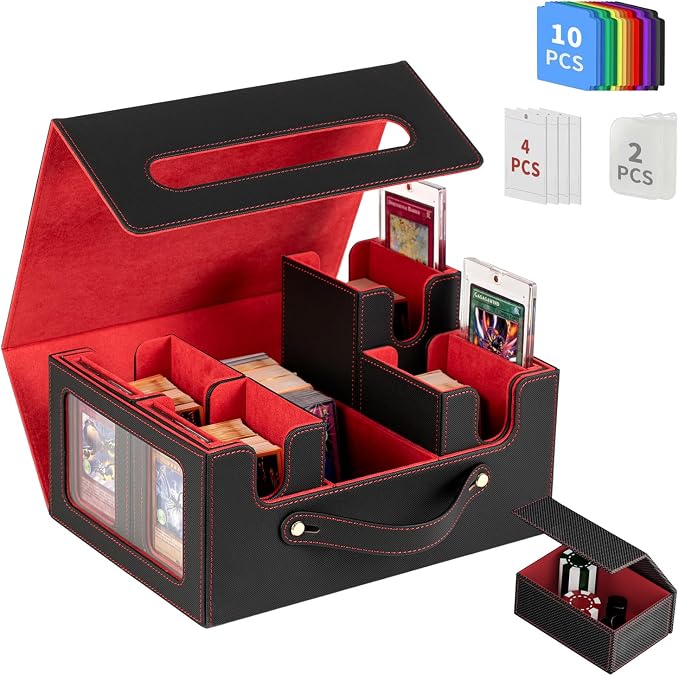 Card Storage Box MTG Deck Box, Trading Card Storage Box, Commander Deck Box, 500+Double-Sleeved Cards,TCG Sports Cards Storage, Mtg Commander Deck Box(Black&Red) by LIHEBAOZHUANG