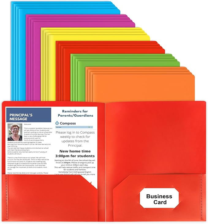HABGP Plastic Folders with Pockets, 24 Color Heavy Duty Two Pocket Folders | Business Card Holder, for Office, High School by HABGP