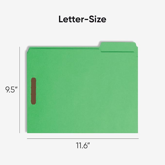 Smead Fastener File Folders, Reinforced 1/3-Cut Tabs, 2 Fasteners, Letter Size, Green, 50 per Box (12140) - Image 3