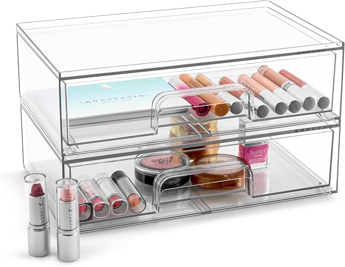 Sorbus Acrylic Storage Containers - 2 Pack, Stackable Storage Bins Set for Bathroom Organization - Clear Acrylic Drawer Organizers - Makeup Case Pull-Out Drawers (12.1’’ Wide) - Image 8