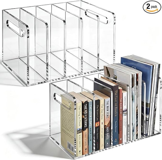 Didaey 2 Pcs Acrylic Magazine File Holder, 5 Vertical Compartments Desk Sorter Organizer Magazines Documents Books Accessories Clear Folder Rack Binder for Office Home (B5,5 Sections,Clear) by Didaey