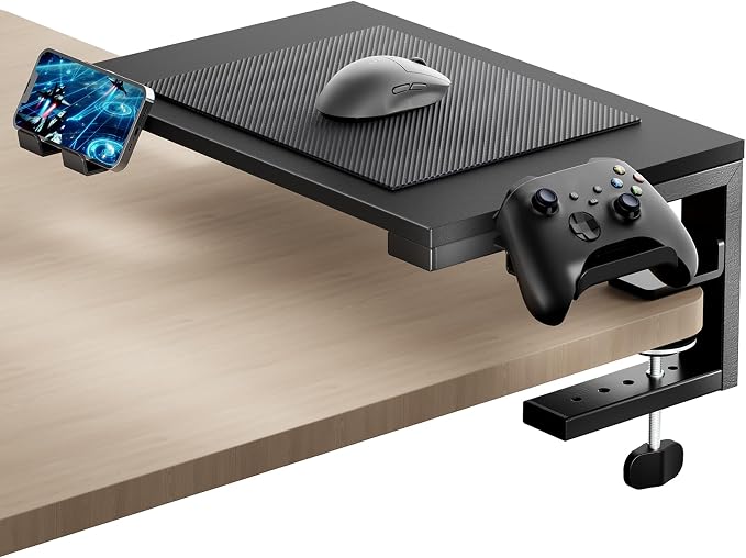 ARES WING Clamp-On 15" 3-in-1 Heavy Duty Desk Shelf Extender Black | Phone Headset holder Clamp Desk Extender Shelf,Desktop Organizer for Gaming and Office Accessories by ARESWING