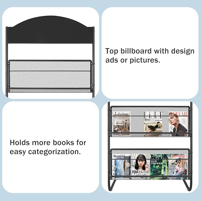 4-Tier Magazine Stand, 24.8'' Wide Iron Brochure Holder, Metal Newspaper & Literature Display Rack for Office, Waiting Room, Lobby, Classroom & Retail Store - Image 3