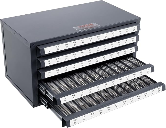 VEVOR Five-Drawer 2-56-#12-28 Steel Dispenser Organizer Labels, 60-Compartment Stackable Cabinet for Tap Storage, Gray with Orange Texture - Image 9