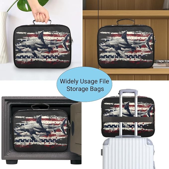 File Organizer Shark Stars Stripes Document Organizer with Handle Portable File Organizer Bag Home Travel Storage Bags for Files Laptop Certificates - Image 7