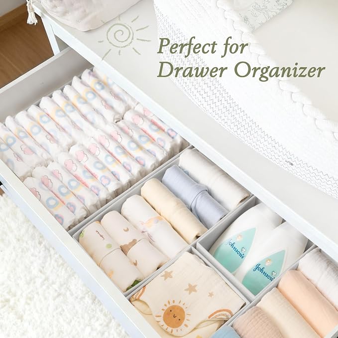 Drawer Organizers 18-Piece Set, Dresser Organizer for Baby Clothes, Foldable Closet Storage & Drawer Dividers for Underwear, Socks, Nursery, White - Image 5