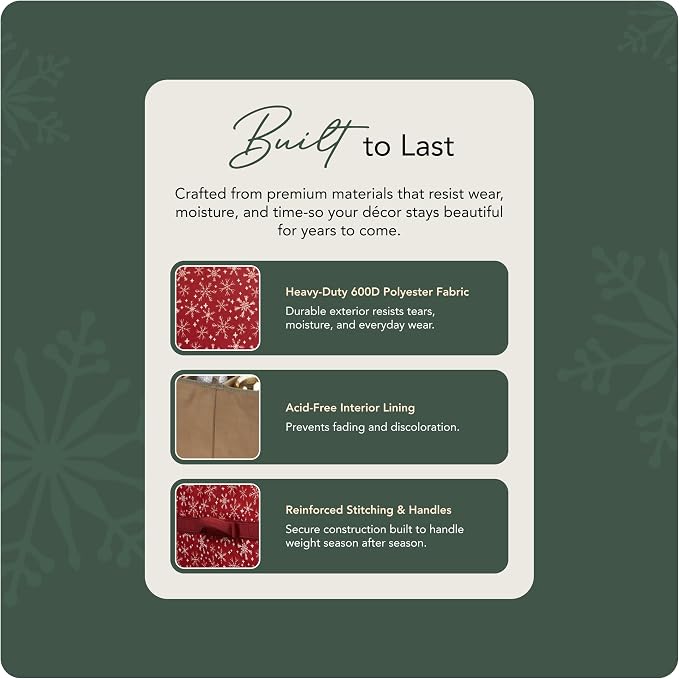 Covermates Keepsakes Adjustable Ornament Storage Box – Heavy-Duty Polyester, Padded Dividers & FlexGrid Trays – Protective Holiday Organizer with Stackable Walls & Label Window, Red Snowflake - Image 6