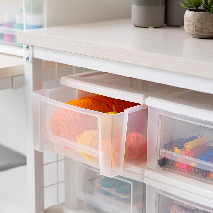 IRIS USA 4-Pack, 7 Qt. Small Stacking Drawer Storage Organizer, White | Store small accessories, office supplies, craft items, and paperwork around your home for easy organization - Image 8