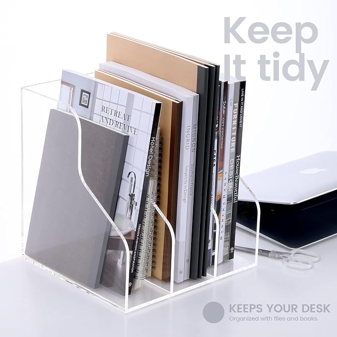 HeZone Desk File Organizer, Acrylic Magazine File Holder with 3 Vertical Compartments Rack File Sorter for Office Home Classroom Desk Organization, Clear… - Image 6