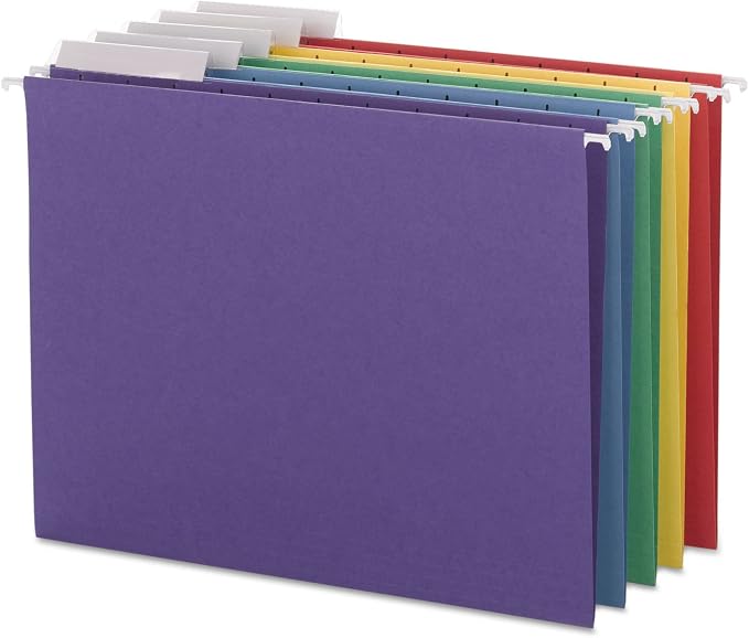 Smead Hanging File Folder with Tab, 1/3-Cut Adjustable Tab, Letter Size, Assorted Colors, 25 per Box (64020) by SMEAD