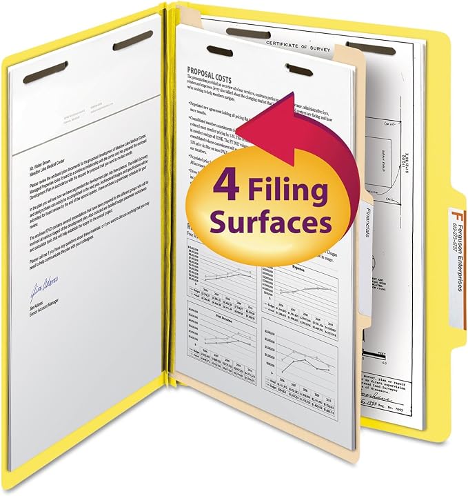 Smead Classification Folder with Prongs, 1 Divider, 2" Fasteners, Letter Size, for Documents Organization, Durable File Organizer for Home, School or Office, Yellow (13704) by SMEAD