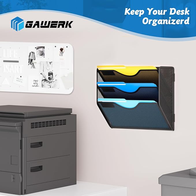 Gawerk 3 Tier Hanging Wall File Organizer, Mesh Mail Paper Orgnization Hanging File Folder Holder for Home Office, Black - Image 6