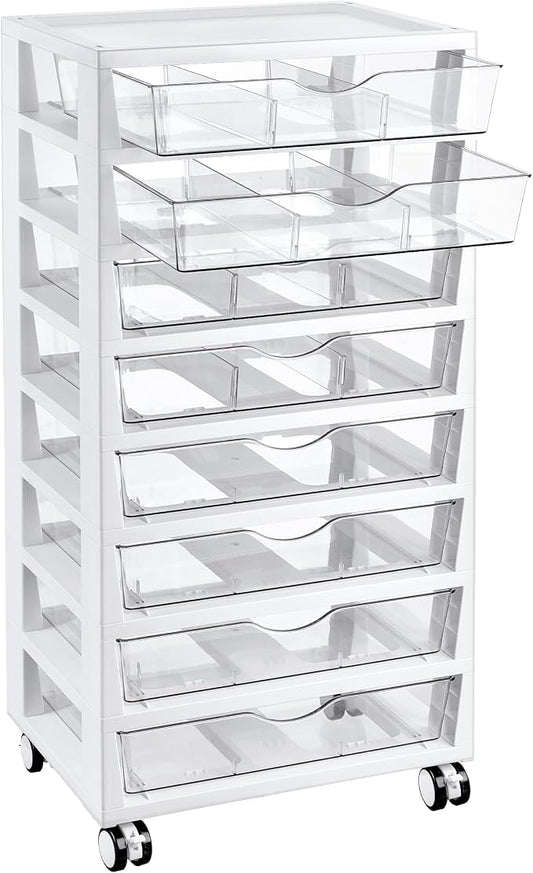 Vtopmart 8 Tier Rolling Cart with Drawers, Clear Plastic | Removable Dividers, Visible Storage, Sturdy Design, For Building Blocks, Toys, Art, Office & Craft Supplies by Vtopmart