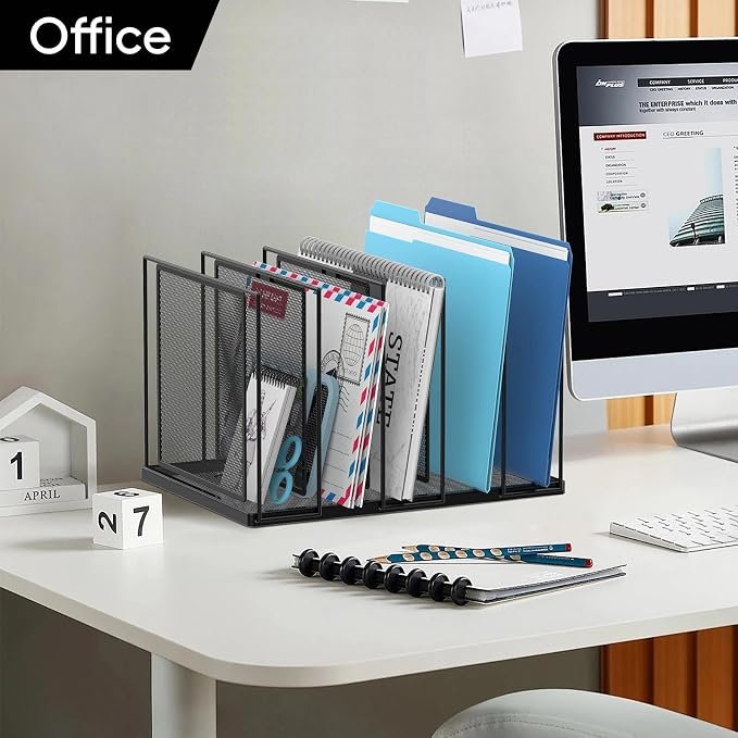 File Organizer for Desk, 5-Section Vertical File Sorter, Paper Holder Organizer Standing Metal File Folder for Office Home Classroom, Black 2 PACK - Image 7