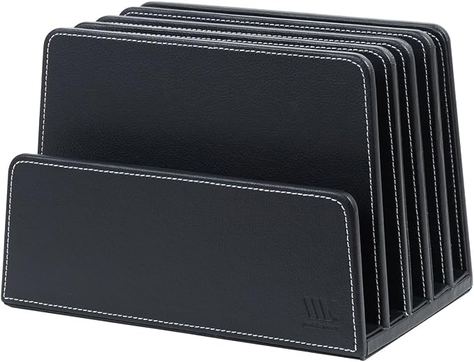 MobileVision Executive Black Desktop File Folder Organizer and Paper Tray, 5 Slot Dividers - Image 4