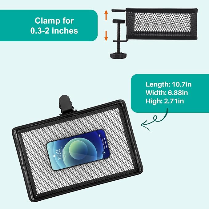 Under Desk Drawer, Clamp on Desk Organizer Under Table Hanging Desk Storage | 2 ways to clamp on: desk side or leg. Under desk organizer, clamp on desk drawer, basket hanging under table shelf, no-drill - Image 6